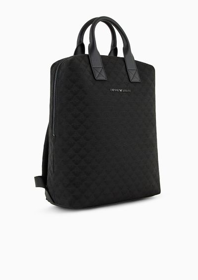 Sac à dos slim Armani avec poignées en nylon jacquard avec aigle